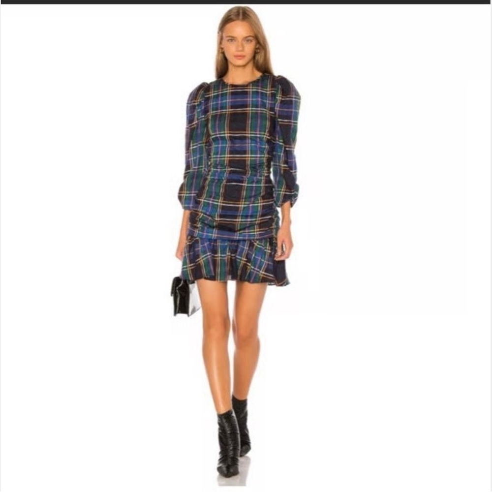 Tanya Taylor Multicolor Plaid Long Sleeve Dress